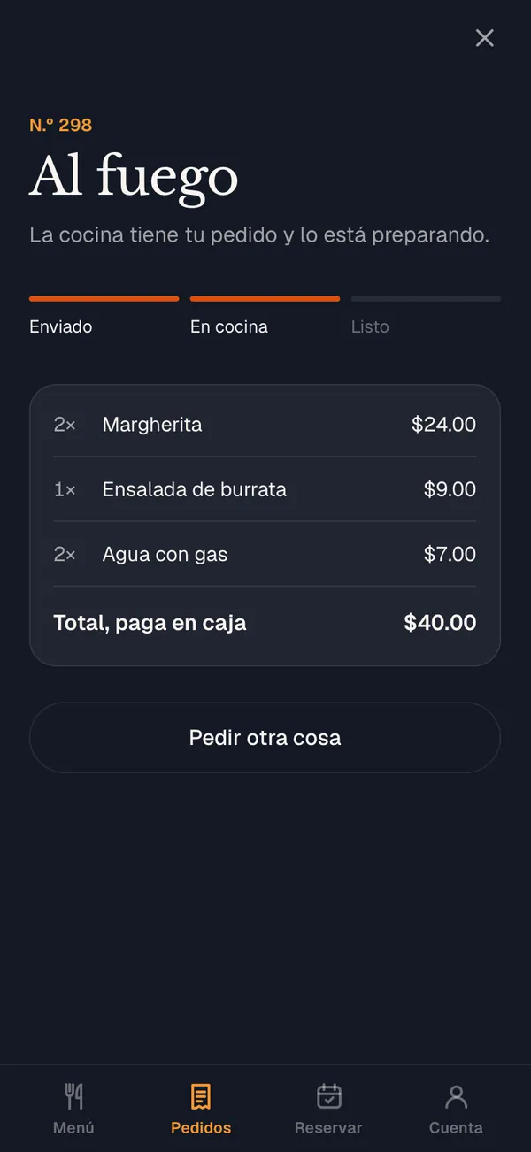Un pedido hecho en la app propia de un restaurante